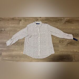 Apt. 9 Button Down Blouse Women’s Petite M Geometric Roll Tab Sleeve NWT